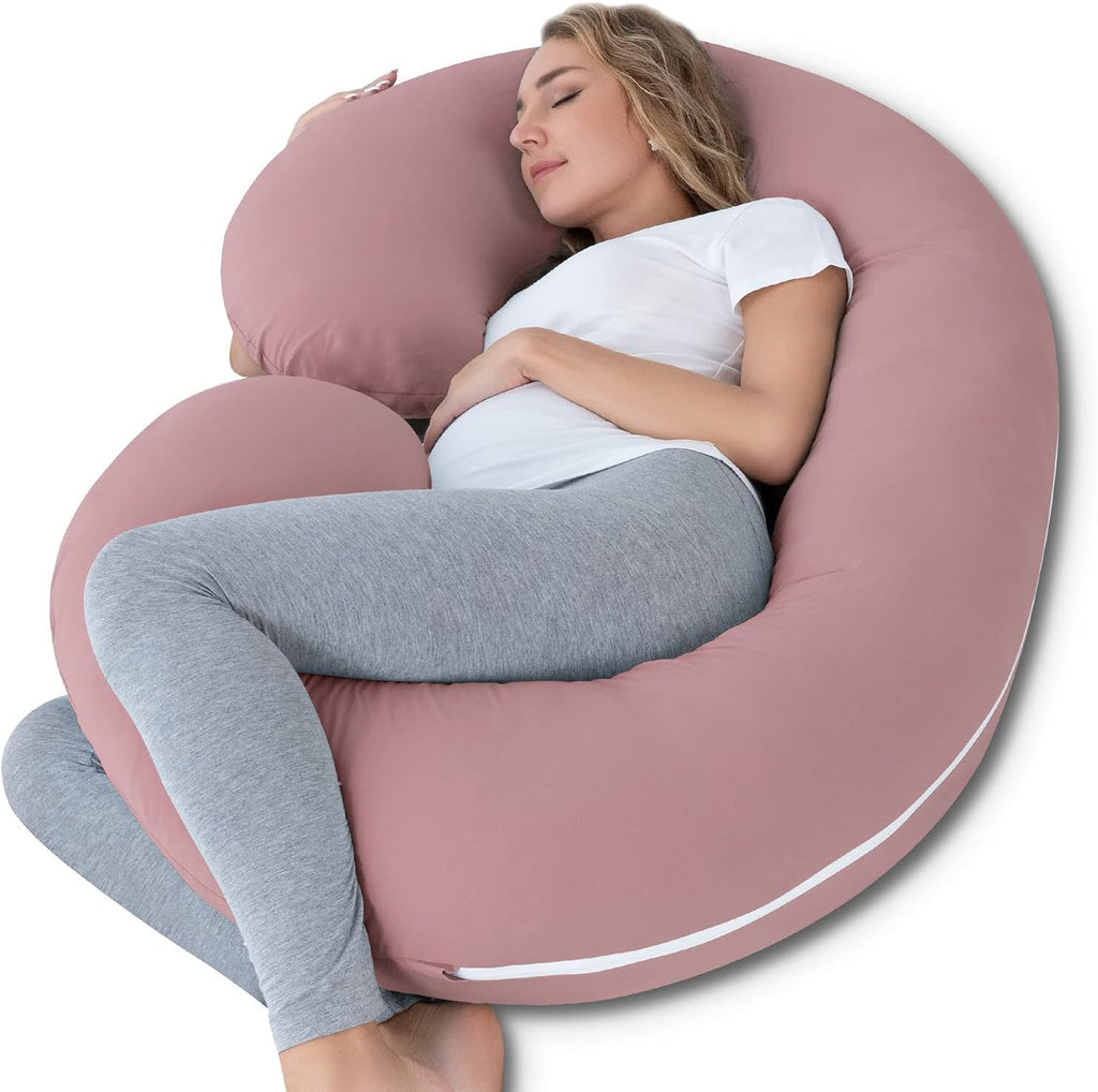 Cooling Pregnancy Pillow, Maternity Pillow with Soft Cotton Cover, C Shaped for Pregnant Sleeping, Dark Pink
