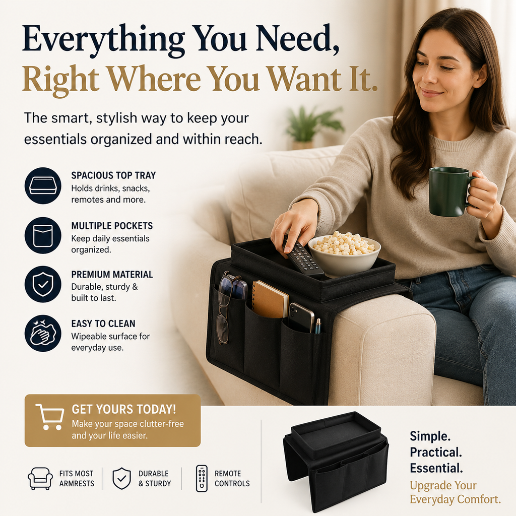 Sofa Armrest Organizer Everything In One Place, Without Even Getting Up Frome Tthe Couch.